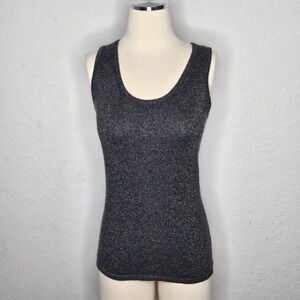Neiman Marcus Cashmere Collection Gray Metallic Shimmer Knit Tank Top Small